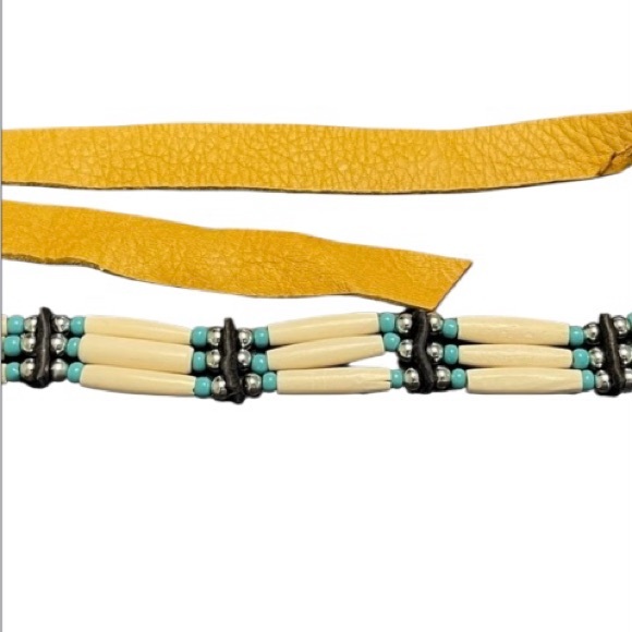 Buffalo Bone Native American Tribal Choker Beaded Turquoise Pewter Necklace VTG - Picture 1 of 16